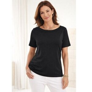 Chico's Black 100% Cotton Boat Neck Short Sleeve Tee Size 1 Medium Basic Cotton
